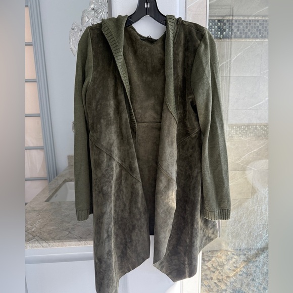 BlankNyc Faux Suede Dark Green Hoodie Cardigan - Picture 12 of 13